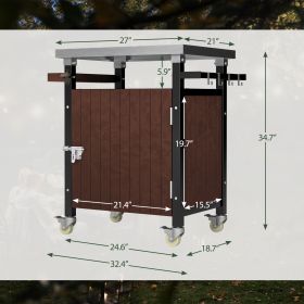 Outdoor Grill Cart With Stainless Steel Tabletop, Storage, Patio Kitchen Island With Wheels, Hooks, And Spice Rack, Waterproof Outdoor Grill Table, Mo