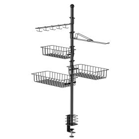 1Pc Griddle Caddy With Paper Towel Holder Hook Baskets BBQ Accessories Storage Rack Vertical Standing BBQ Organizer Grill Utensil Storage Fit For Blac