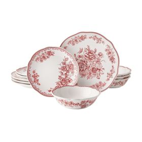 Agatha 12-Piece Stoneware Dinnerware Set, Red