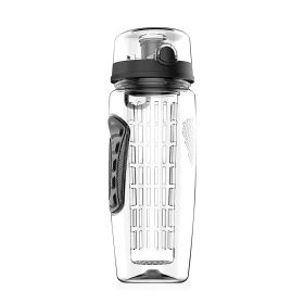 3 Color Options - 1Pc Fruit Infuser Water Bottle 32OZ Juice Shaker Sport With Flip Top Lid Anti-Slip Grips For Office Home Sport Running Walking Hikin (Color: Black)