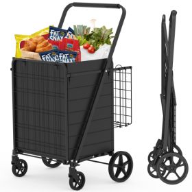 Large Shopping Cart,Grocery Cart On Wheels, Foldable Utility Shopping Carts With Double Basket And 360  Rolling Swivel Wheels For Groceries Laundry (Option: Antique Black)