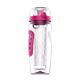 3 Color Options - 1Pc Fruit Infuser Water Bottle 32OZ Juice Shaker Sport With Flip Top Lid Anti-Slip Grips For Office Home Sport Running Walking Hikin (Color: Pink)