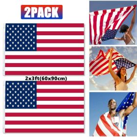 2 X 3 FT American Flag US USA National Double Sided Polyester Brass Grommets 60x90cm Flag (Option: 2PCS)