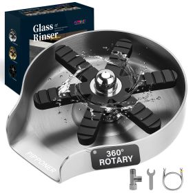 PIPPONER Glass Rinser For Kitchen Sink, Upgrade 360 Rotating High Pressure Jet Glass Rinser, 5-inch Stainless Steel Cup Washer, Cup Rinser Sink Attach (Option: Brushed Nickel)