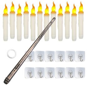 12Pcs Flameless Floating Candles LED Magic Hanging Candle Light Battery Operated Flickering Warm Light Window Candle With Magic Wand Remote For Hallow (Option: Warm Yellow)