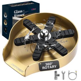 PIPPONER Glass Rinser For Kitchen Sink, Upgrade 360 Rotating High Pressure Jet Glass Rinser, 5-inch Stainless Steel Cup Washer, Cup Rinser Sink Attach (Option: Brushed Gold)