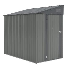 4 FT -7 FT Lean-To Storage Shed, Heavy-Duty Metal Outdoor Garden ,Bike Shed With Lockable Door, Easy Assembly Storage Solution (Color: Grey)