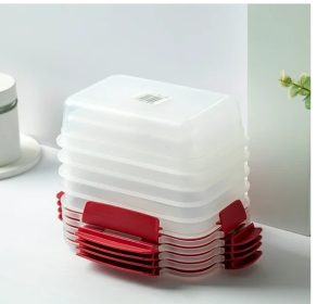 5 Pack Stackable Food Storage Containers Airtight & Leakproof Set Snap Lock Lids (Option: ClearRed-600ml)