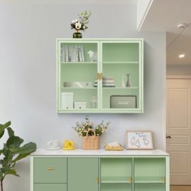 Modern Double Door Wall Cabinet With Glass Door With Three Levels Of Storage For Entrance Living Room, Bathroom, Dining Room, Mint Green Unavailable P (Option: Mint green)