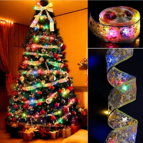 A Christmas Tree With 32 Feet Of Ribbon (Option: Golden Ribbon Colourful)