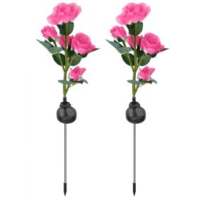 3 Colors Option -- 2Pcs Solar Powered Lights Outdoor Rose Flower LED Decorative Lamp Water Resistant Pathway Stake Lights For Garden Patio Yard Walkwa (Color: Pink)