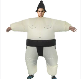 Sumo Inflatable Costume For Boys Wrestler Blow Up Jumpsuit Fancy Dress Wrestling Suit For Party Halloween Christmas Cosplay-Only Supports Self-pickup. (Color: Black)