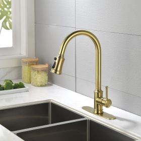 Single Handle High  Pull Out Kitchen Faucet, Single-stage Stainless Steel Kitchen Sink Faucet, With Pull Down Spray (Color: Gold)