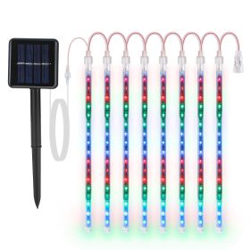White-Colorful Light Options -- 1Pc Solar Powered Meteor Shower String Lights 9.84FT Falling Raindrop Tube Lamp Water Resistant Decorative Lights For (Option: Colorful)