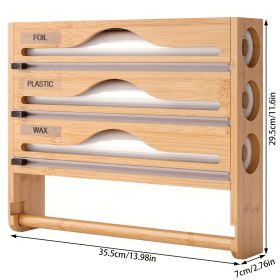 A Bamboo Cling Film Cutter With A Tissue Holder, A Wall-Mounted Foil Cutter For The Kitchen, A Three-Compartment Cutter, And A Paper Storage Rack. (Option: Natural color)